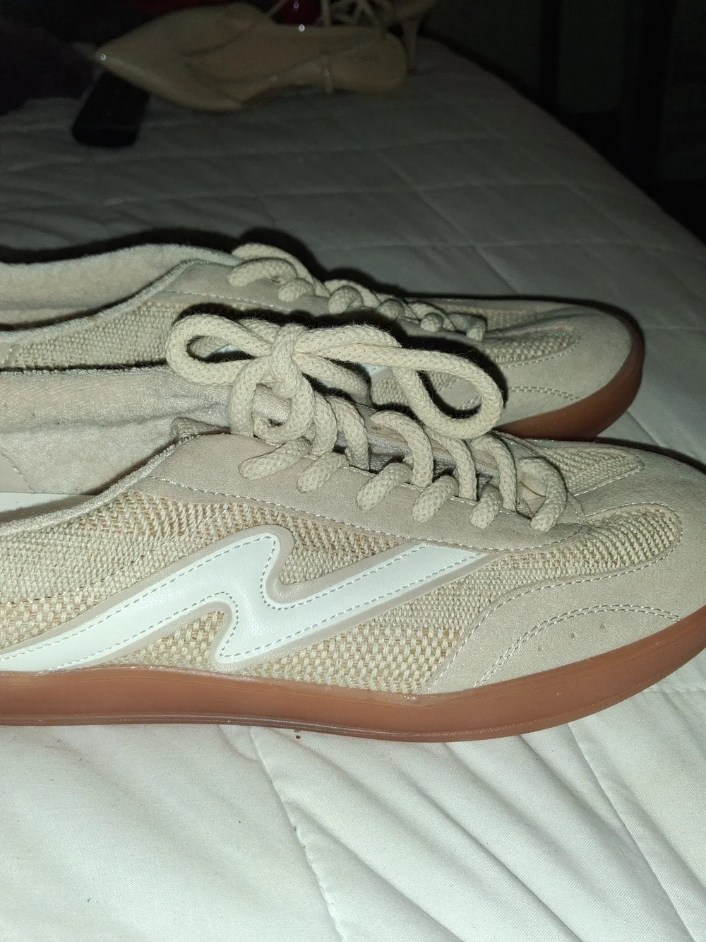 Madden Girl Beige & White Lace-Up Sneakers with Gum Sole